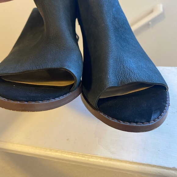 2 FOR $20 Nine West Pinsento Black Suede Leather Lace Up Back Peep Toe Booties - Picture 3 of 7